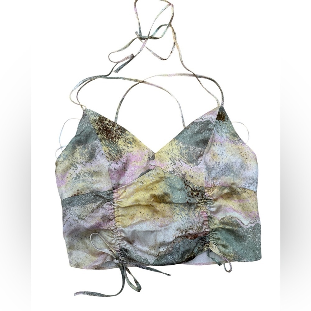 TOPSHOP Summer Boho Festival Spaghetti Strap Crop Multicolor Top Size 6 Blouses